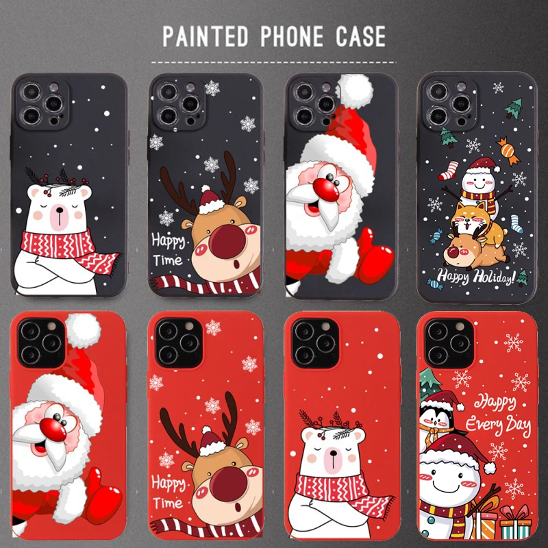 New Year Matte Case For iPhone 12 11 Pro Max 7 8 Plus X Xr Xs SE20 13 6S Christmas Gift Santa Claus Silicone Phone Cover Coque