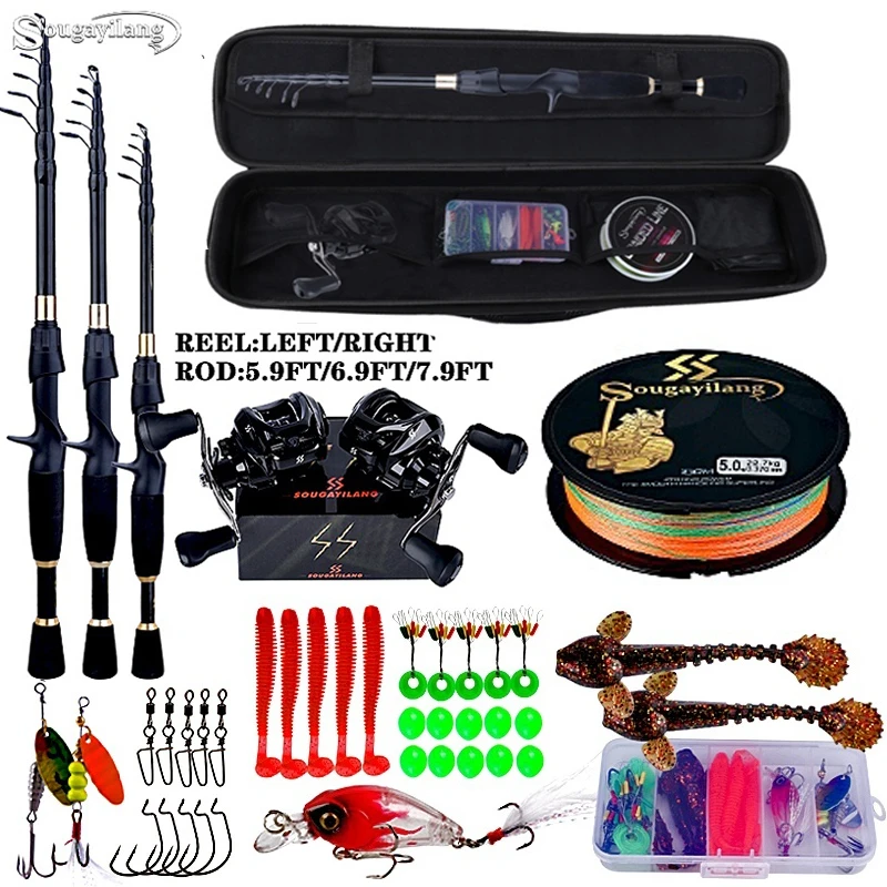 Sougayilang 1.8-2.4m Telescopic Casting Fishing Set Portable Ultralight  Rod and 12+1BB 7.2:1 High Speed Gear Ratio Fishing Reel