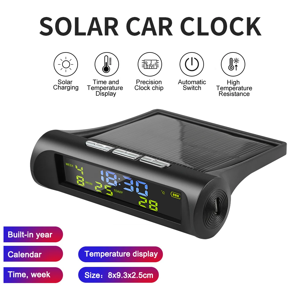 Newest Car USB Solar Charge Smart Digital Clock Calendar Time Temperature LED Display Automobile Interior Accessories Auto Start