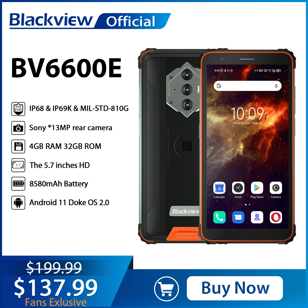 Blackview BV6600E IP68 Waterproof Smartphone 8580mAh Rugged Phone Octa Core 4GB+32GB 5.7