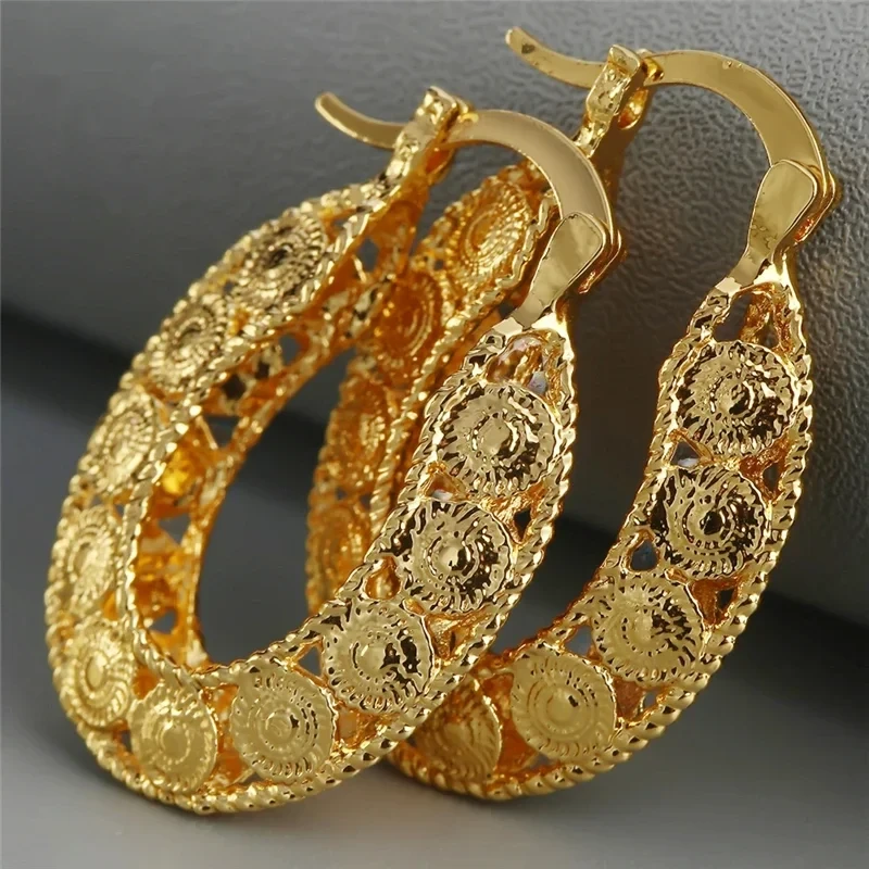 Classic Yellow Gold Color Metal Hoop Earrings For Women Exaggerated Luxury Hollow Large  Earring Statement Jewelry L4E569