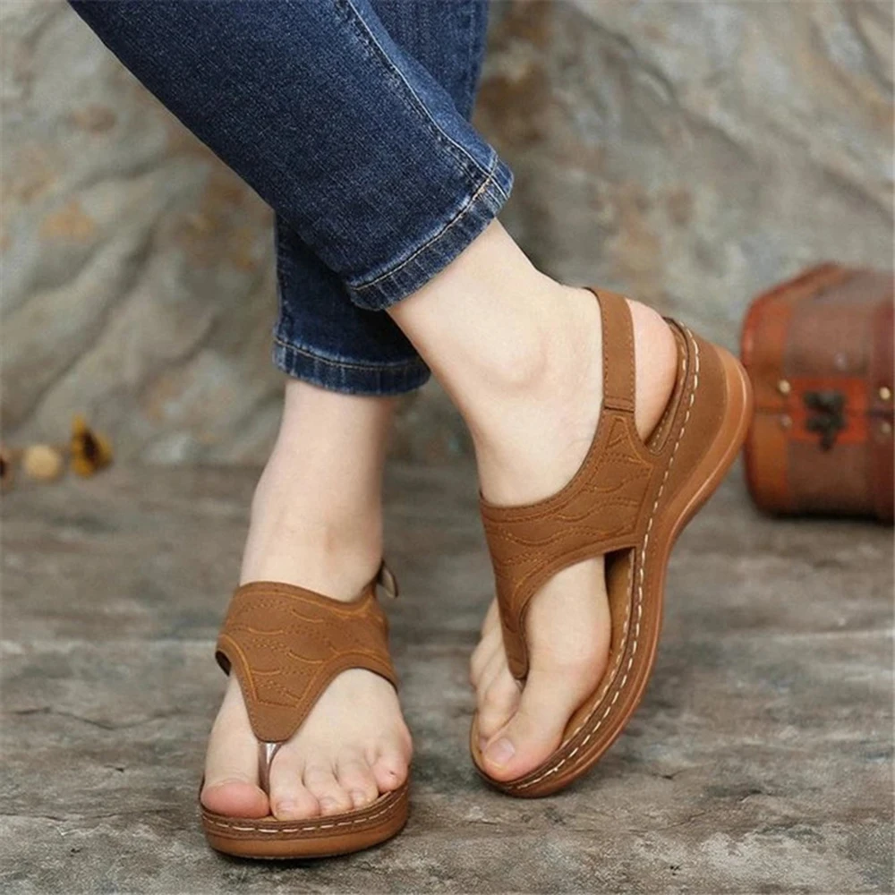 Summer Women Strap Sandals Women's Flats Open Toe Solid Casual Shoes Rome Wedges Thong Sandals Sexy Ladies Shoes