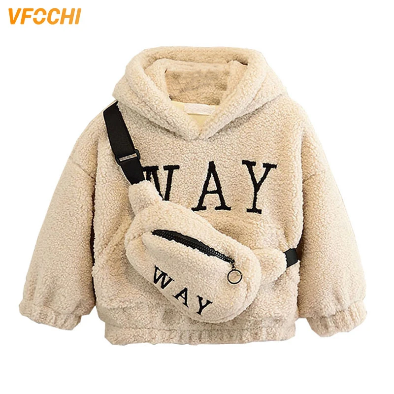 VFOCHI Boy Girl Sweatshirts with Bag Winter Wool Thick Children Hooded Long Sleeves Sweatshirt Unisex Warm Boy Girls Sweatshirts