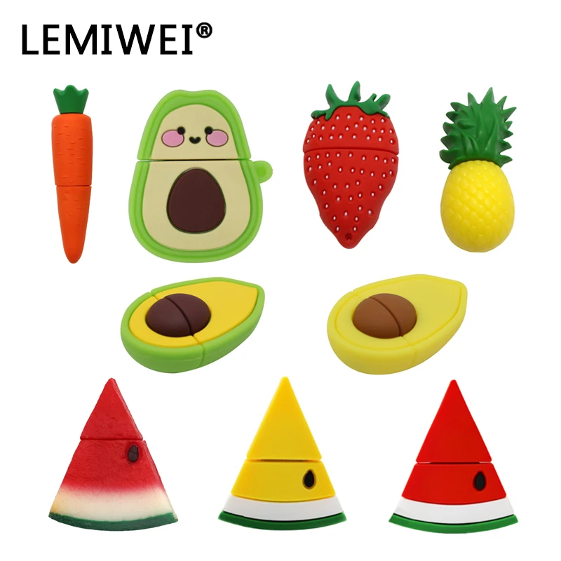 Cartoon Fruit USB Flash Drive Carrot Pineapple Strawberry Watermelon Avocado Cherry 4GB 8GB 16GB 32GB Pendrive USB 2.0 Usb Stick