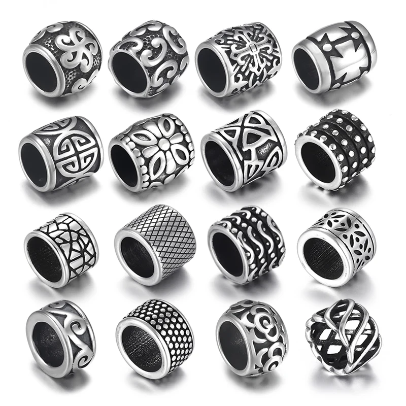 4pcs Stainless Steel Paracord Knife Lanyard Beads Charm Skull 8mm Large Hole for Leather Bracelet Making Metal DIY Accessories