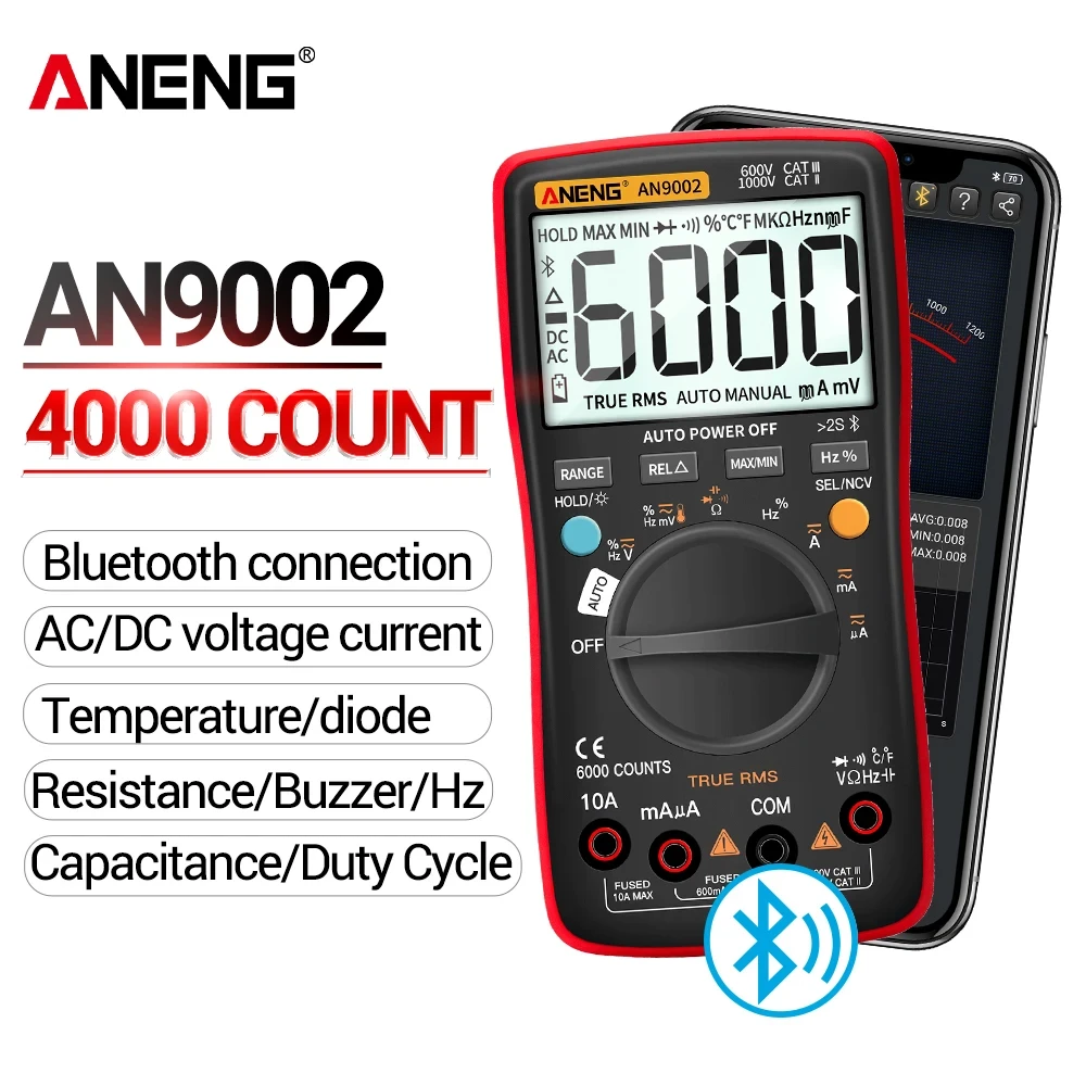 ANENG AN9002 Digital True RMS Professional 6000 Counts Bluetooth Multimetro AC/DC Current Voltage Tester Auto-Range Multimeter