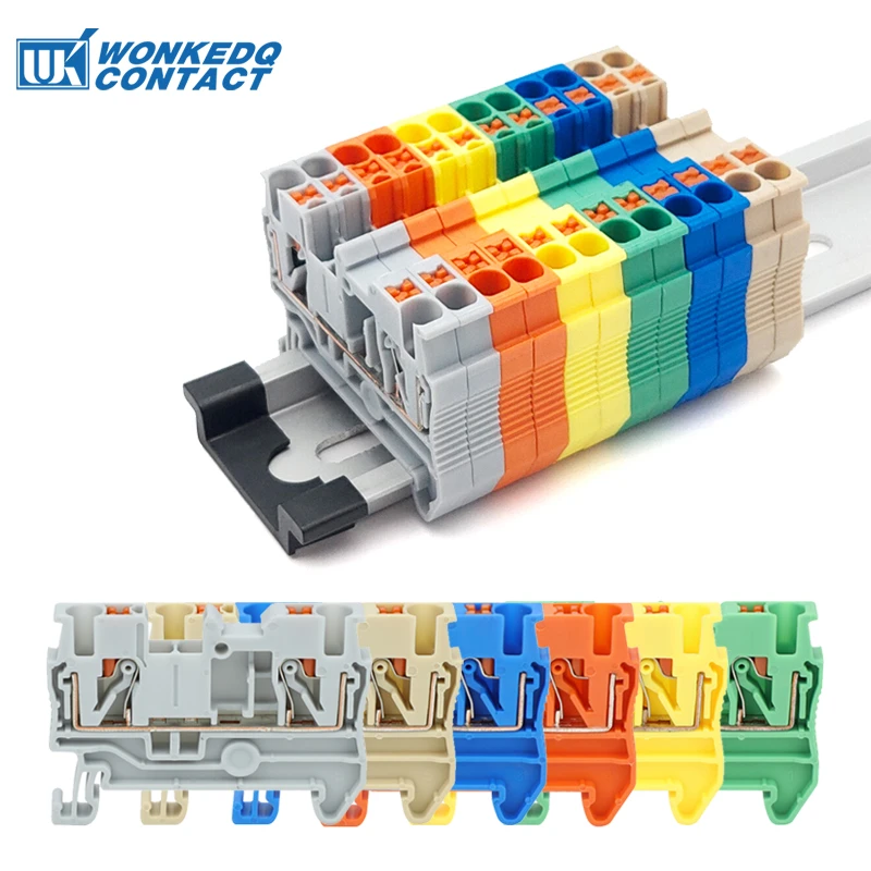 PT2.5 10Pcs Push-In Spring Feed-Through Strip Plug Wire Electrical Connector DIN Rail Screwless Terminal Block PT 2.5