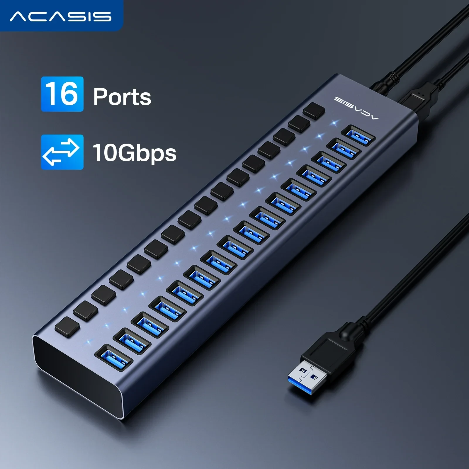 Acasis  High Speed 5Gbps Splitter Industrial USB Splitter With integrated independent Power Adapter For PC