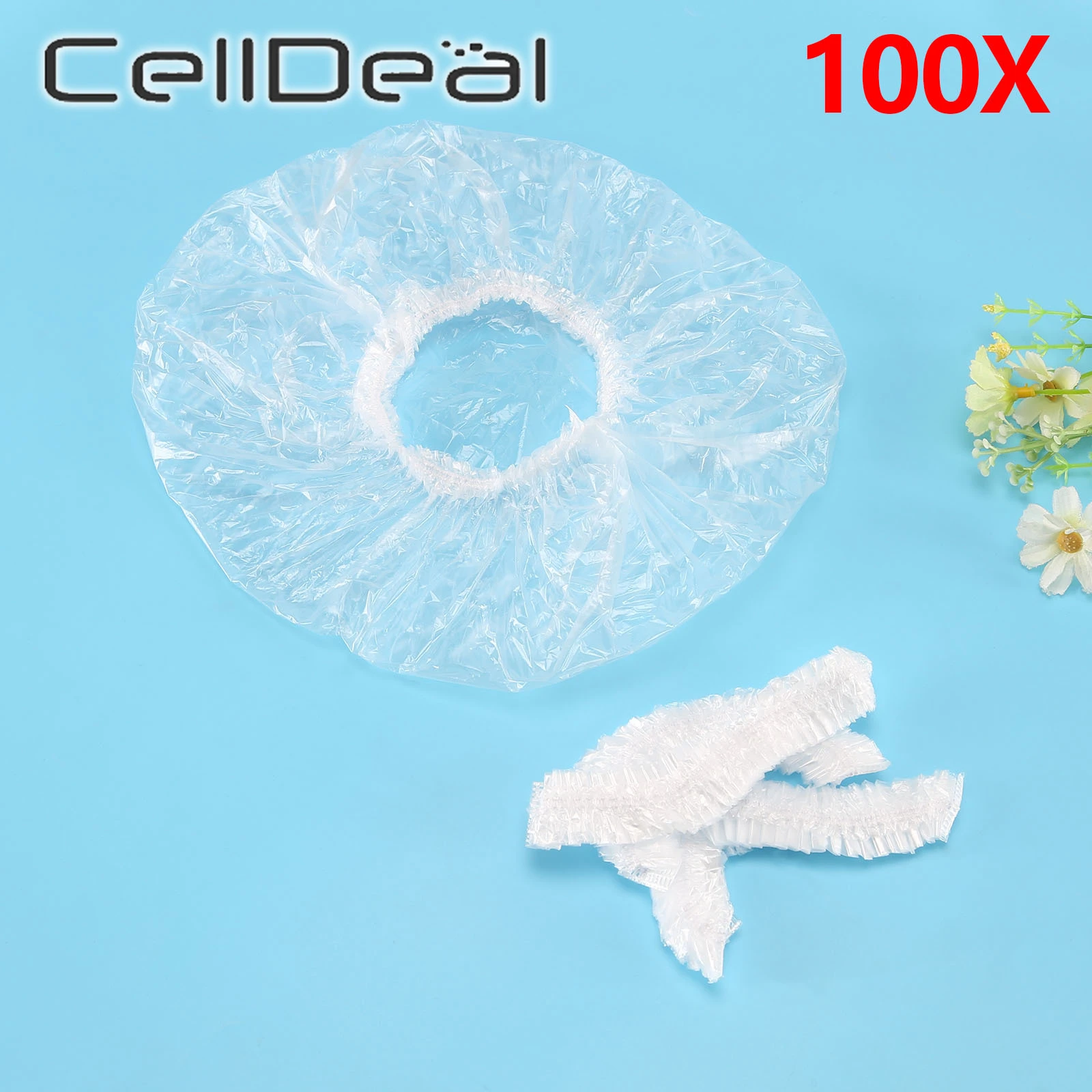 100pcs/lot Disposable Shower Caps Hat Clear Spa Hair Salon Hotel One-Off Bathing Elastic Shower Cap Bathroom Products Bath Caps