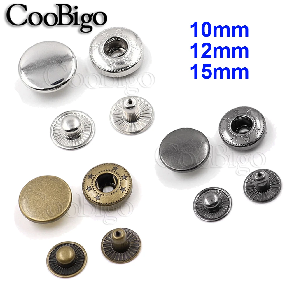 50set Pack Metal Press Studs Sewing Button Snap Fasteners Leather Craft Clothes Bags Garment 10mm 12mm 15mm