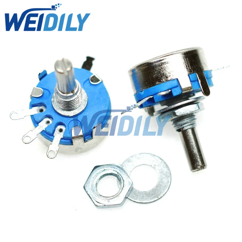 2PCS WH5-1A 470R 1K 10K 47K 4K7 100K 470K 220K 1K5 22K 1M ohm 3-Terminals Round Shaft Rotary Taper Carbon Potentiometer WH5