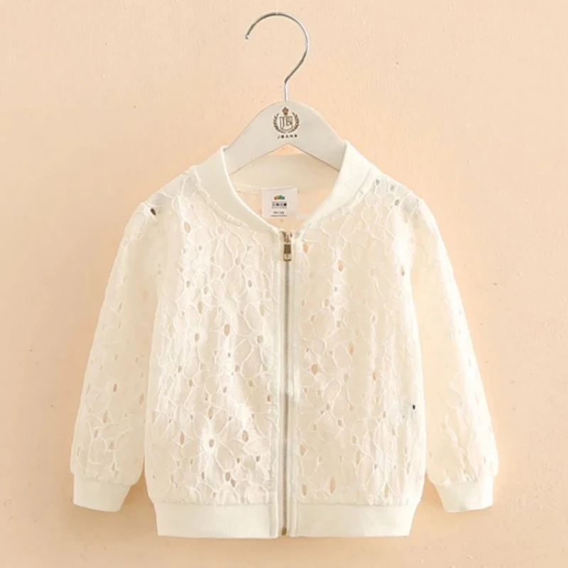 2021 New Spring Autumn Summer 2 3 4  6 8 10 12 Year Long Sleeve Sunscreen White Flower Hollow Out Kids Baby Girl Baseball Jacket