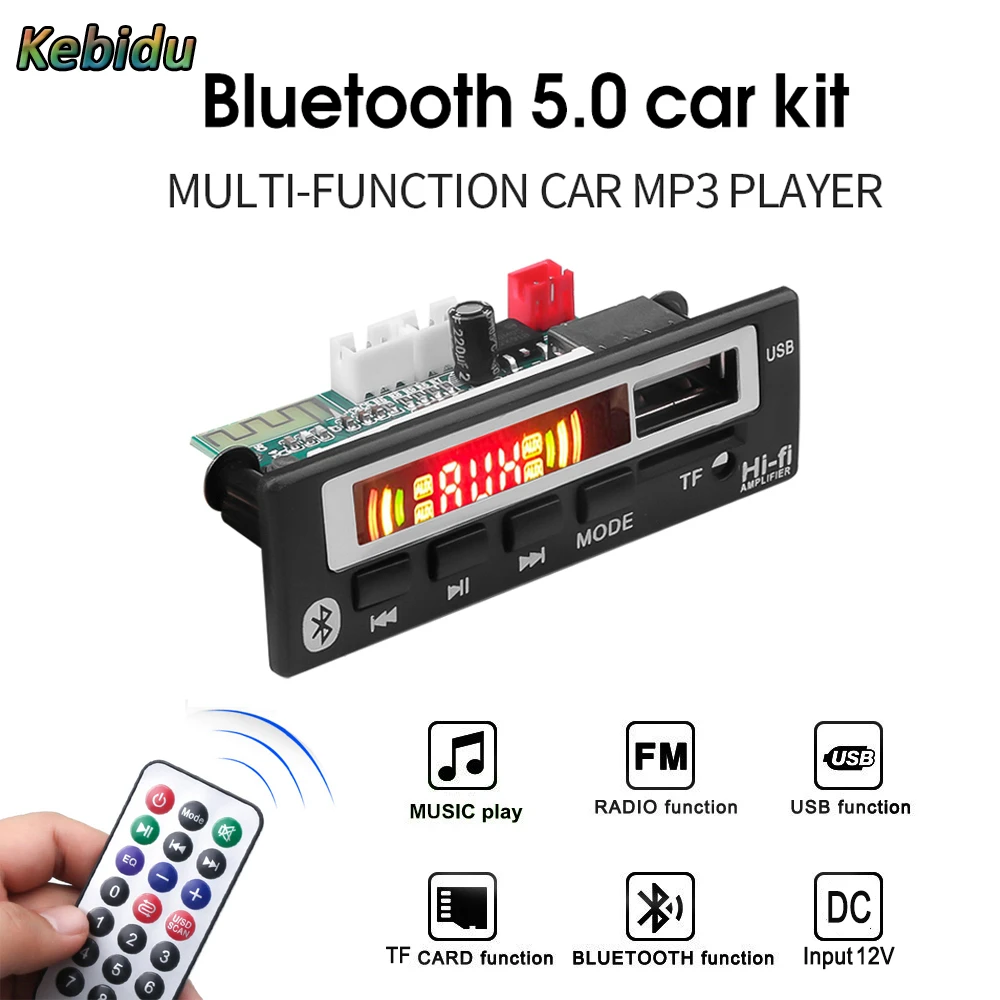 kebidu Car Audio USB TF FM Radio Module Wireless Bluetooth 5V 12V MP3 WMA Decoder Board MP3 Player with Remote Control For Car