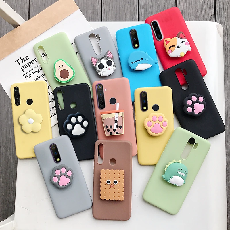 3D cartoon phone holder case for oppo realme 6 pro 6s 6i for realme xt x2 pro 8 7 5G 5 pro c3 c21 soft silicone cute stand cover