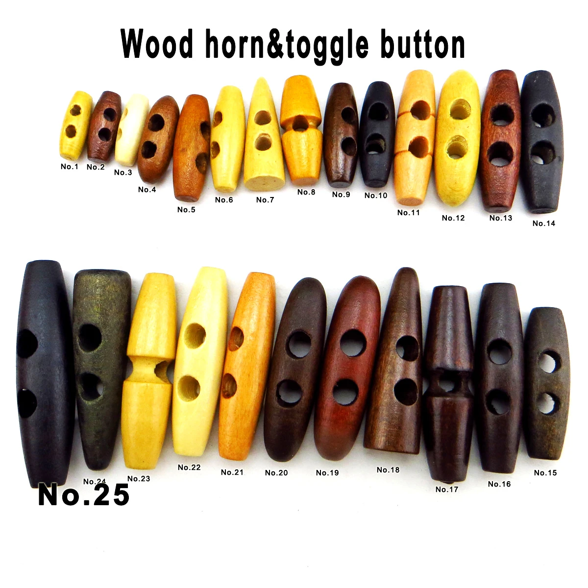15PCS 20MM~60MM Brown Wooden Horn Toggle Clothes Sewing Button Garment  Accessory Coat Fit WHB-094