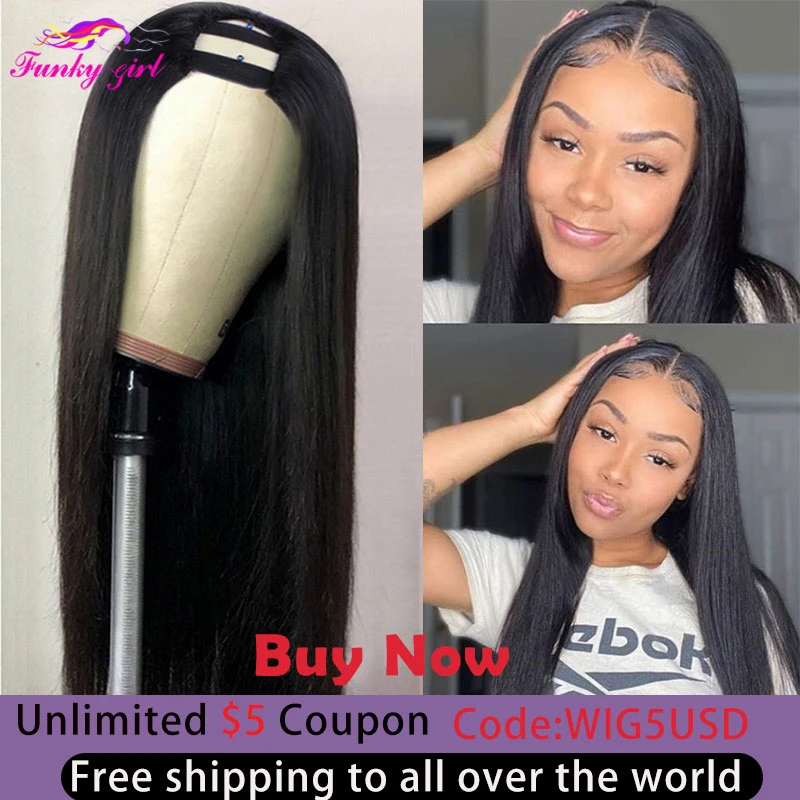 FG Straight U Part 150% Density Natural Brazilian Human Hair Long Wigs Brazilian Straight Wigs Non Lace For Black Women 8-28Inch