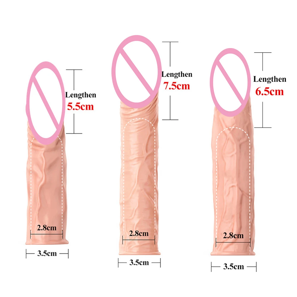 Realistic Penis Extension 7.5cm Cock Sleeve Reusable Silicone Penis Delay Enhancer Condoms For Men Dildo Enhancer Sex Toys
