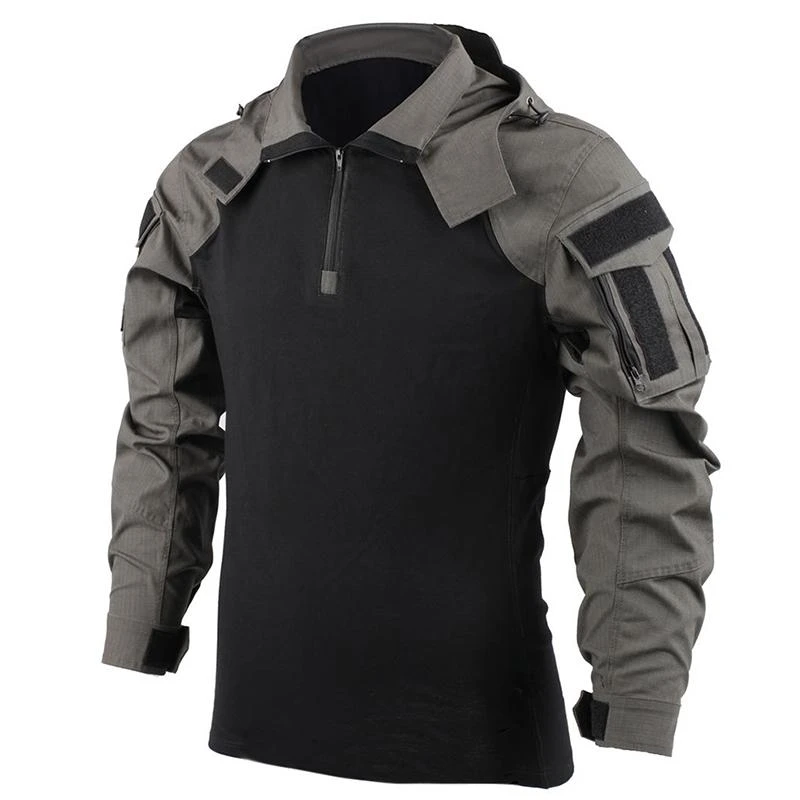 Outdoor Men's Hoody, Tactical Hunting Shirt Combat Uniform Camouflage Cool Hooded Long Sleeve Men's T-shirt Equipment