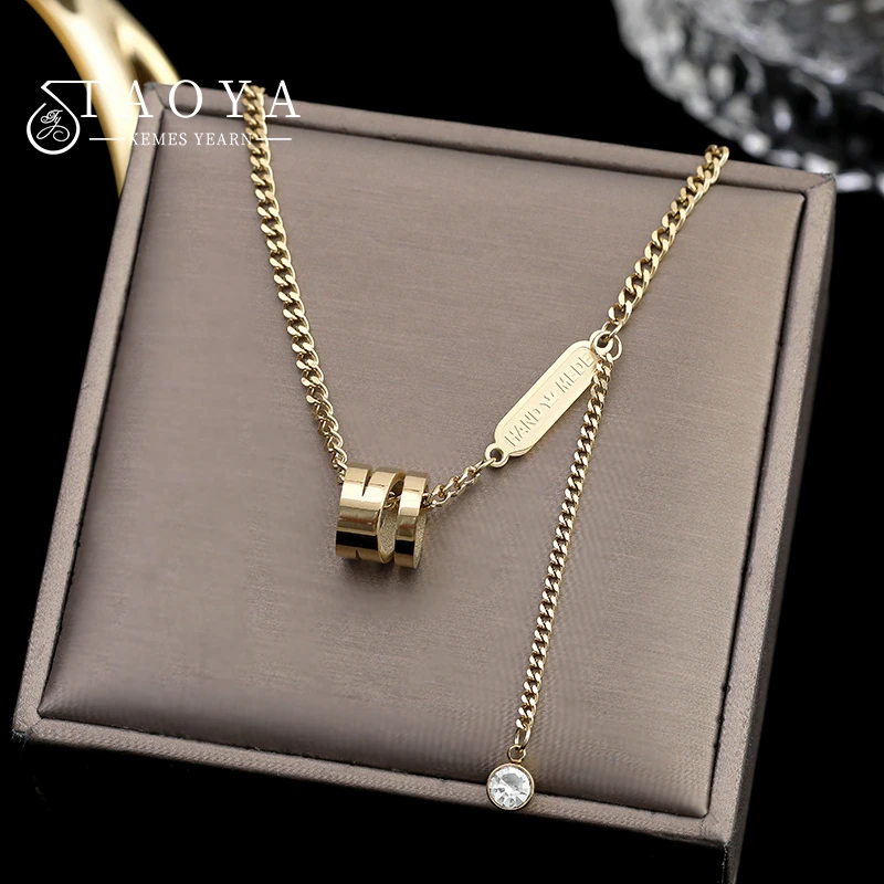 2021 New Design Sense Spiral Cylinder Titanium Steel Gold Necklace For Woman Korean Fashion Jewelry Gothic Girl's Clavicle Chain