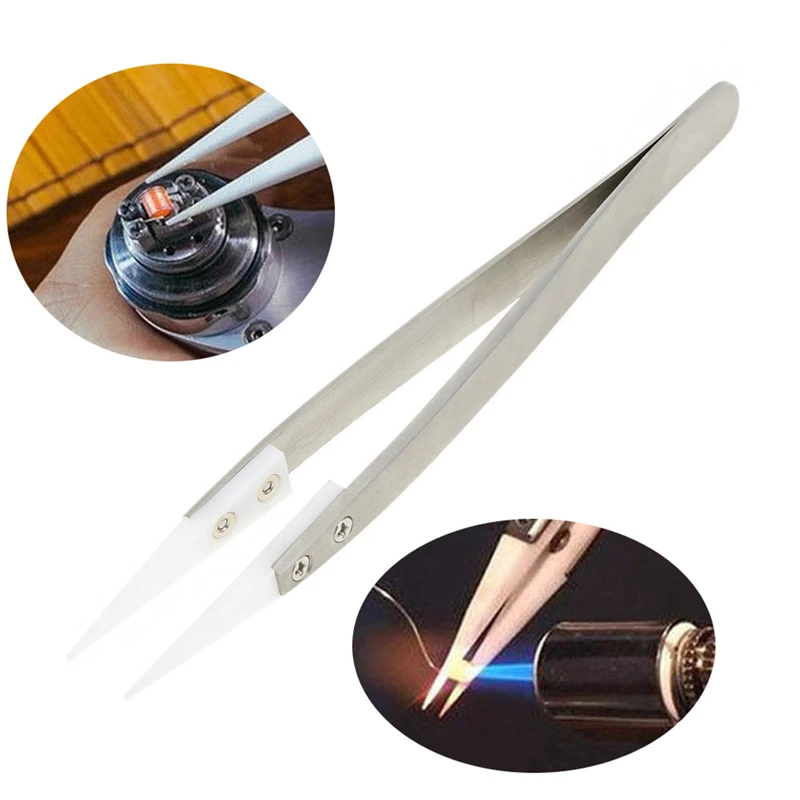 High Quality Stainless Steel Ceramic Tweezers Heat Resistant Non Conductive Ceramic Pointed Tip DIY Tools Hot Selling