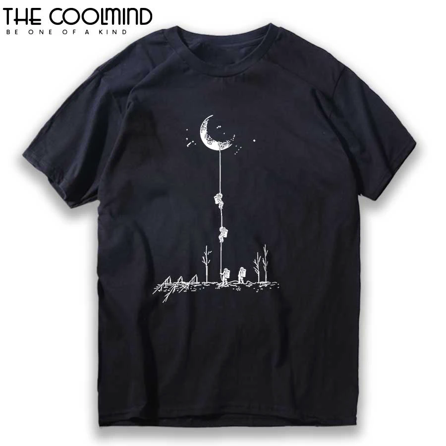 COOLMIND 100% cotton casual short sleeve space print men T shirt o-neck cool street style men t-shirt male men tee shirts tops