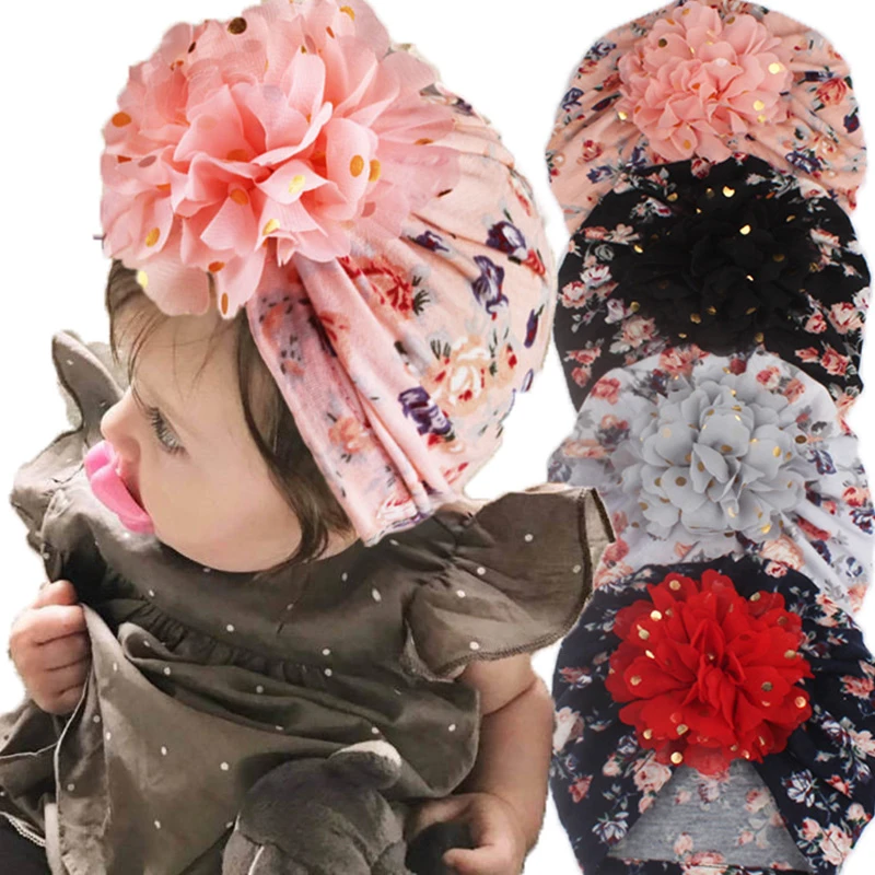 Autumn Flower Baby Girls Hat For Newborn Soft Cotton Baby Boys Girls Hat Turban Infant Toddler Cap Head Wraps