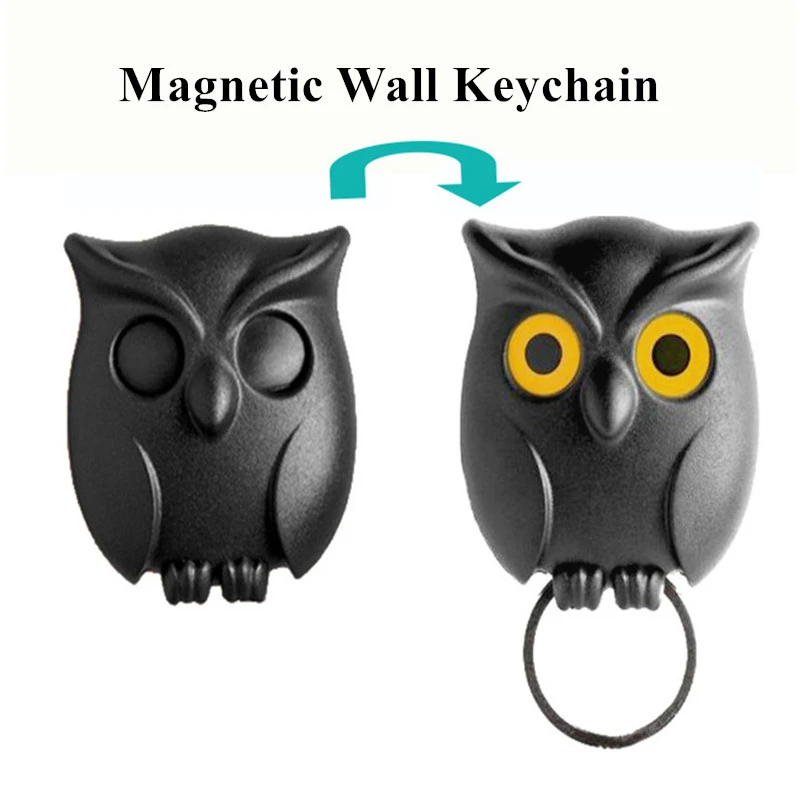 1PCS Wall Hanging Hook Night Owl Black White Brown Magnetic Wall Key Holder Magnets Keep Keychains Key Hanger Hook Hanging Key