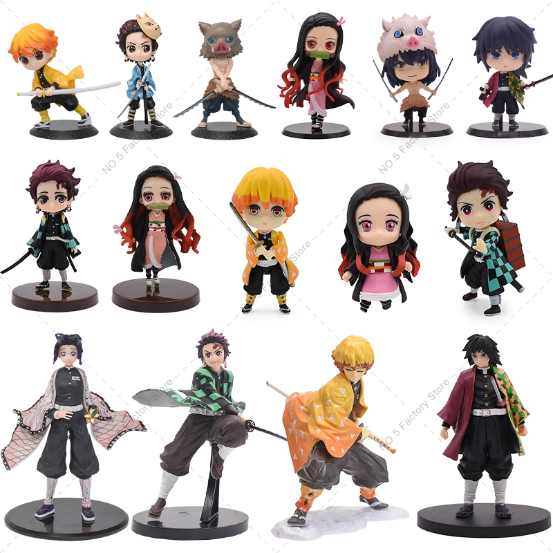 2/3/4/5/6/pcs Demon Slayer Nezuko Zenitsu Tanjirou Giyuu Inosuke Q Ver. Action Figures Kimetsu no Yaiba Anime PVC Figurine Toys