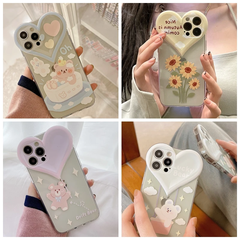 Lens Protection Phone Case For iPhone 12 Mini 11 Pro XS Max XR SE 2020 8 7 Plus Cartoon Cute Bear Pattern Shockproof Soft Cover