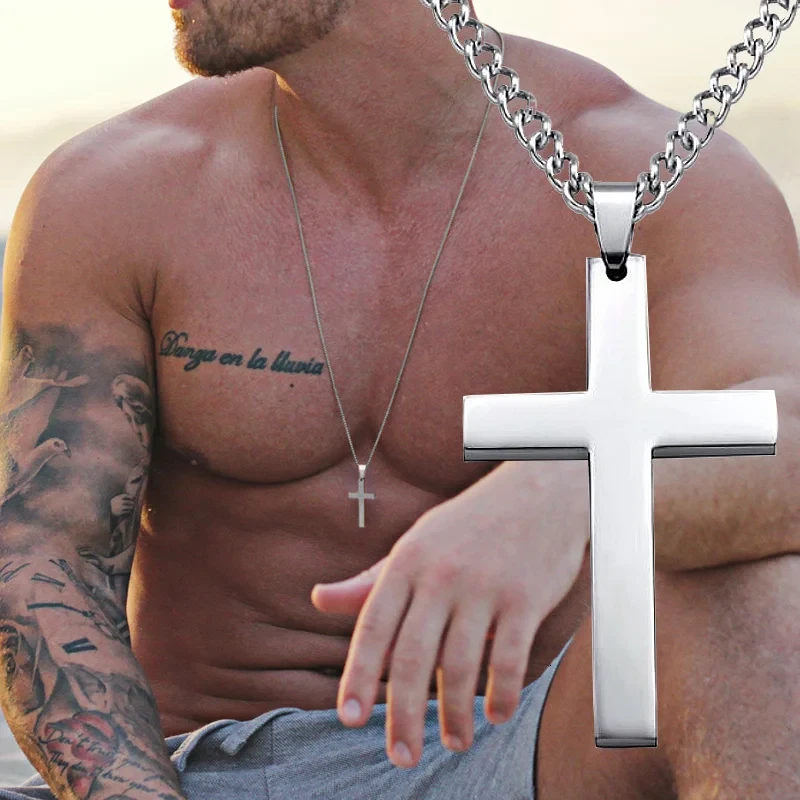 Fashion Classic Cross Men Necklace Stainless Steel Chain Pendant Necklace for Men Jewelry Gift 2021