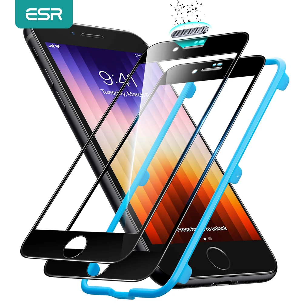 ESR Tempered Glass for iPhone SE 2020 Screen Protector 2pcs Full Cover Tempered Glass for Apple iPhone SE 8 7 6s Screen Film