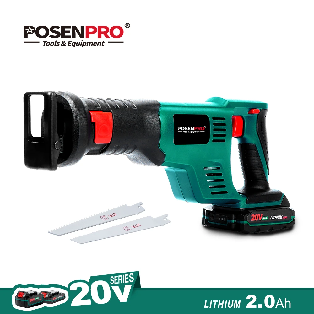 POSENPRO Cordless Reciprocating Saw 20V Electric Saw Woodworking Saw Metal Saw Power Tools 1 Hour Fast Charger