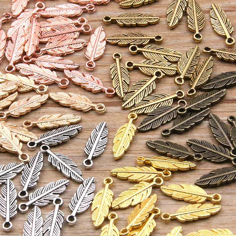 80pcs 2021 New 5*15mm 4 Color Metal Zinc Alloy MINI Leaves Charms Fit Jewelry Plant Pendant Charms Makings DIY Handmade Craft