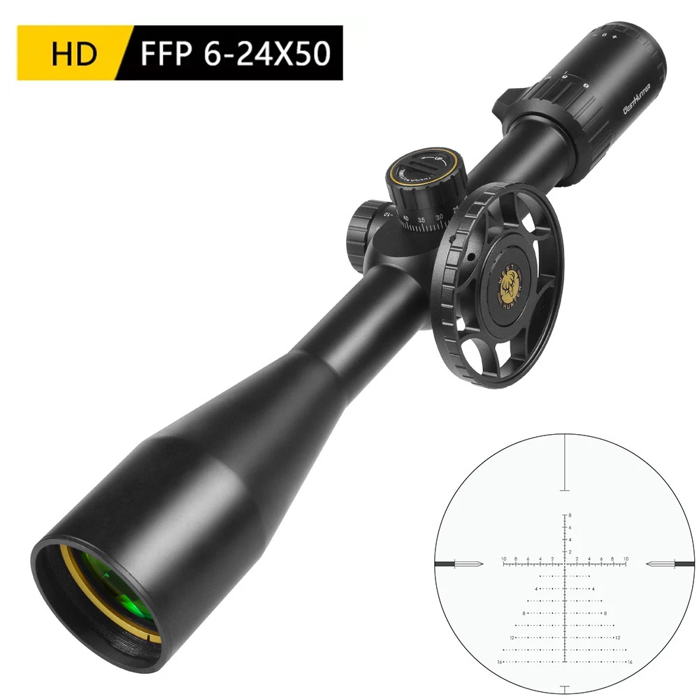 WESTHUNTER HD 6-24X50 FFP Tactical Scope First Focal Plane Hunting Optical Riflescopes Lock Reset Airsoft Shooting Sights