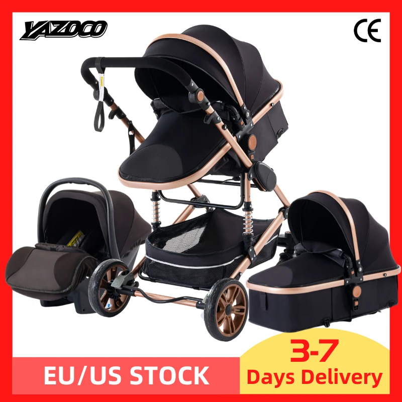 Luxurious Baby Stroller 3 in 1 Portable Travel Baby Carriage Folding Prams Aluminum Frame High Landscape Car for Newborn Baby