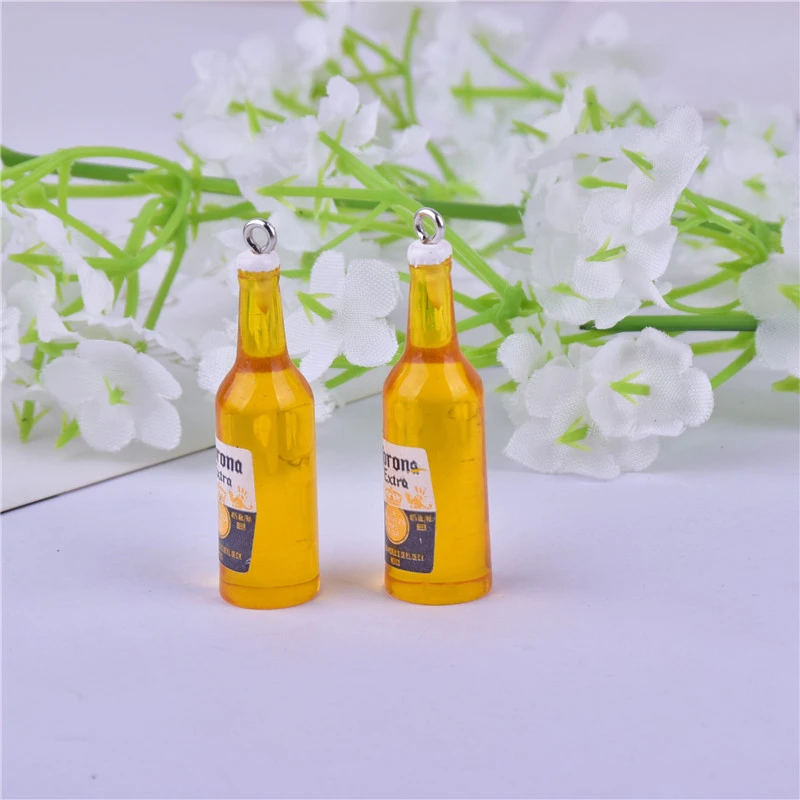 10pcs/pack  Beer Bottle Resin Earring Charms for Rarring Keychain Necklace Pendant Jewlery Findings Phone Charm