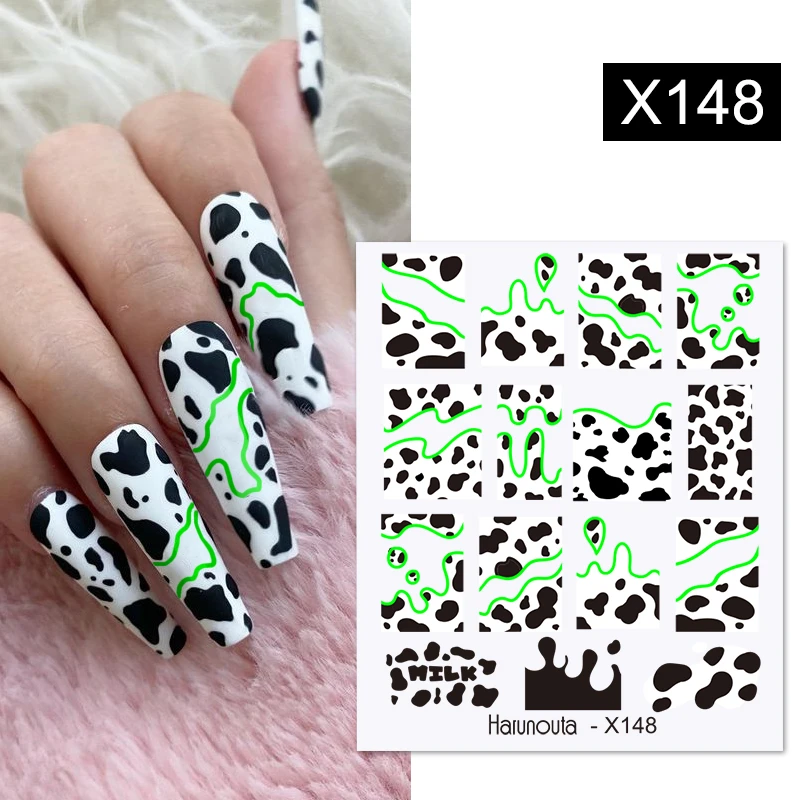 Harunouta Abstract Line Avocado Fruit Leopard Nail Water Sticker Decals Flower Leaves Slider Decoration For Autumn Nail Design