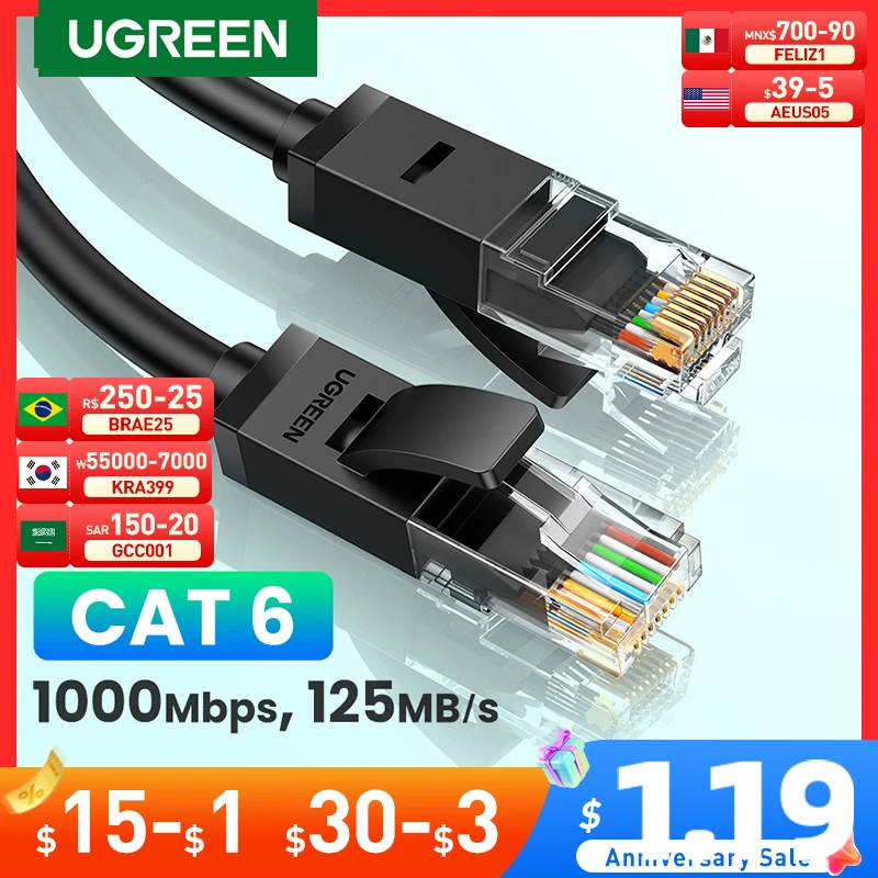 UGREEN Ethernet Cable Cat6 Lan Cable UTP CAT 6 RJ 45 Network Cable 10m/50m/100m Patch Cord for Laptop Router RJ45 Network Cable
