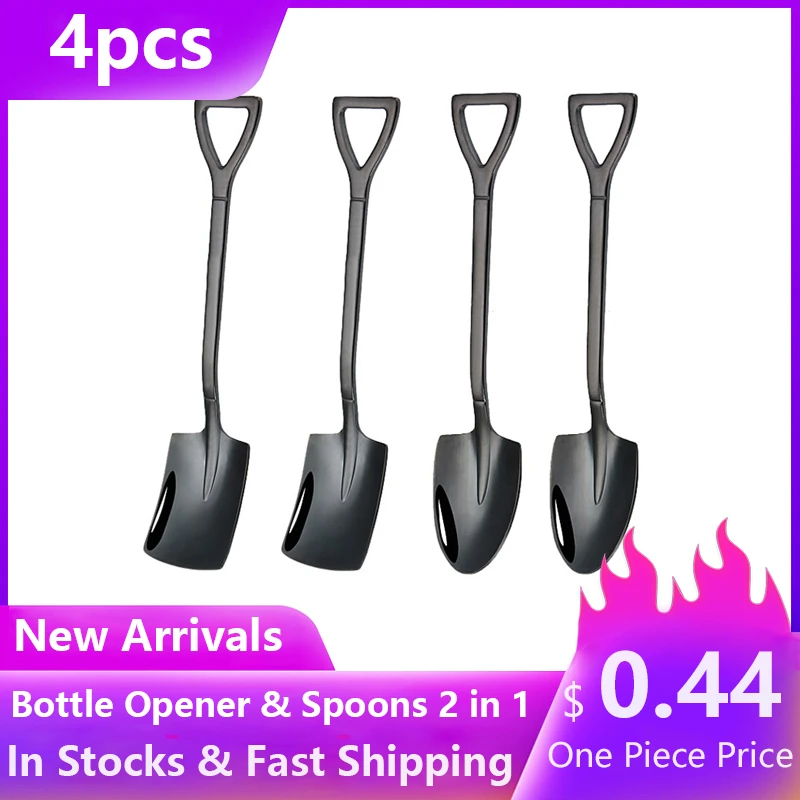 4Pcs Stainless Steel Shovel Coffee Spoon Set Scoop Shovel Teaspoons Ice Cream Dessert Spoon Kitchen Accessories Tableware Set