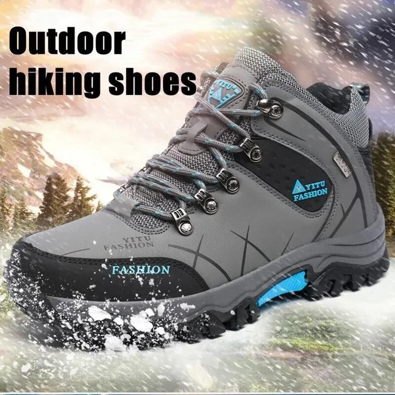 Men's Winter Snow Boots Waterproof Leather Sports Super Warm Men's Boots Outdoor Men's Hiking Boots Work Travel Shoes Size 39-47