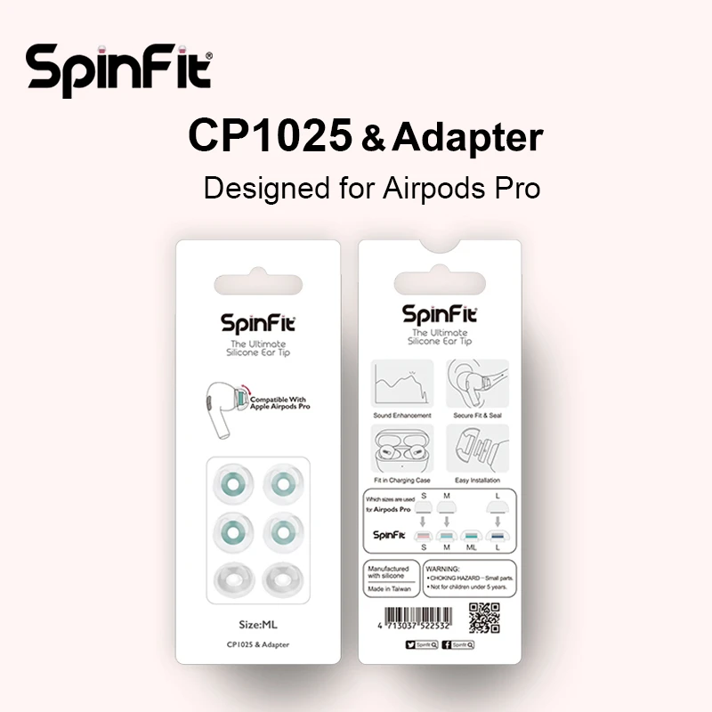 DUNU Spinfit CP1025 Replacement Silicon Earphone Eartip Designed for Airpods Pro 1card with 4 tips 2 adapters