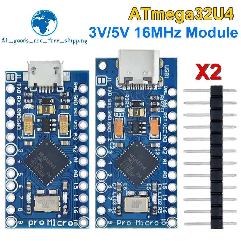TZT Pro Micro ATmega32U4 5V 16MHz Replace ATmega328 For Arduino  Pro Mini With 2 Row Pin Header For Leonardo Mini Usb Interface