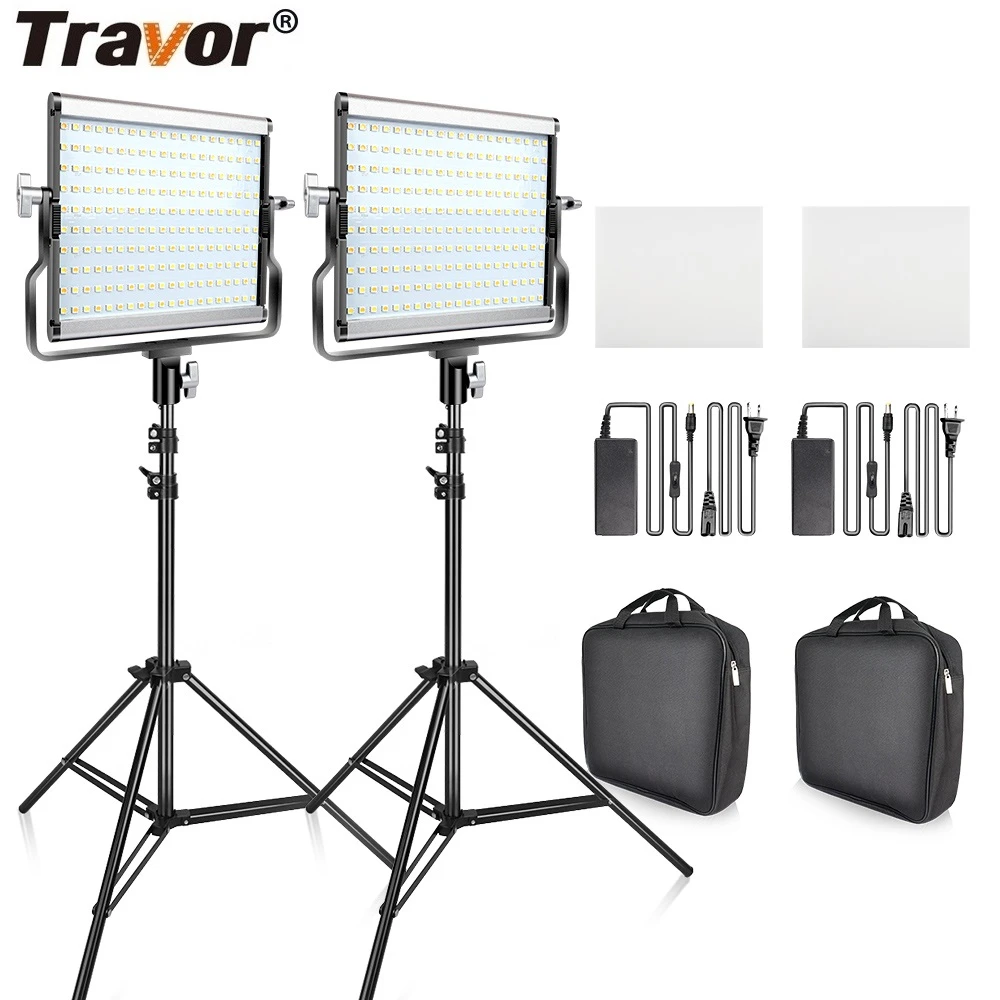 Travor Dimmable Bi-color 2set LED Video Light Kit with U Bracket 3200K-5600K CRI96 and Bag for Studio Photography Video Shooting