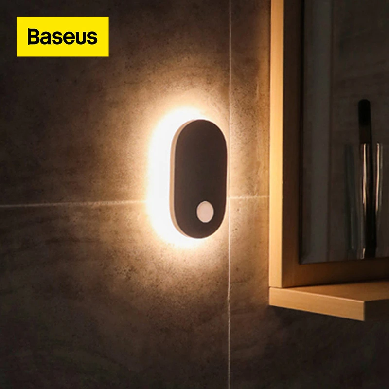 Baseus Night Light PIR Motion Sensor Light Toilet Light Human Induction Magnetic LED Light Rechargeable Bedside Lamp For Home