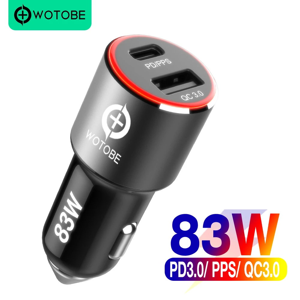 WOTOBE 2 port 83W super fast car charger,USB C PD/PPS 65W/45W 20V 20W,QC3.0/AFC/FCP18W for iPhone 13 xiaomi dell xps hp laptops