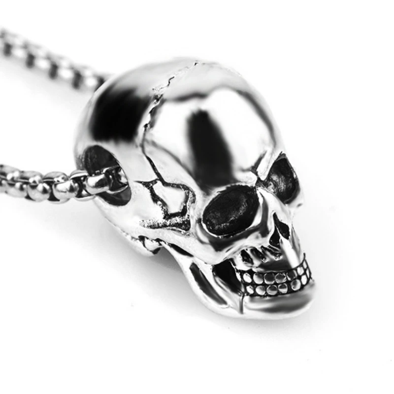 HNSP Gothic Skull Head Pendant Necklace For Men Gold Black Silver 3 Color Punk Halloween Jewelry