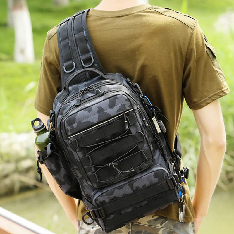 Fishing Backpack Multifunctional Fishing Tackle Bag Outdoor Water-resistant Sling Reel Lure Bag Hunting Camouflage shoulder Bag