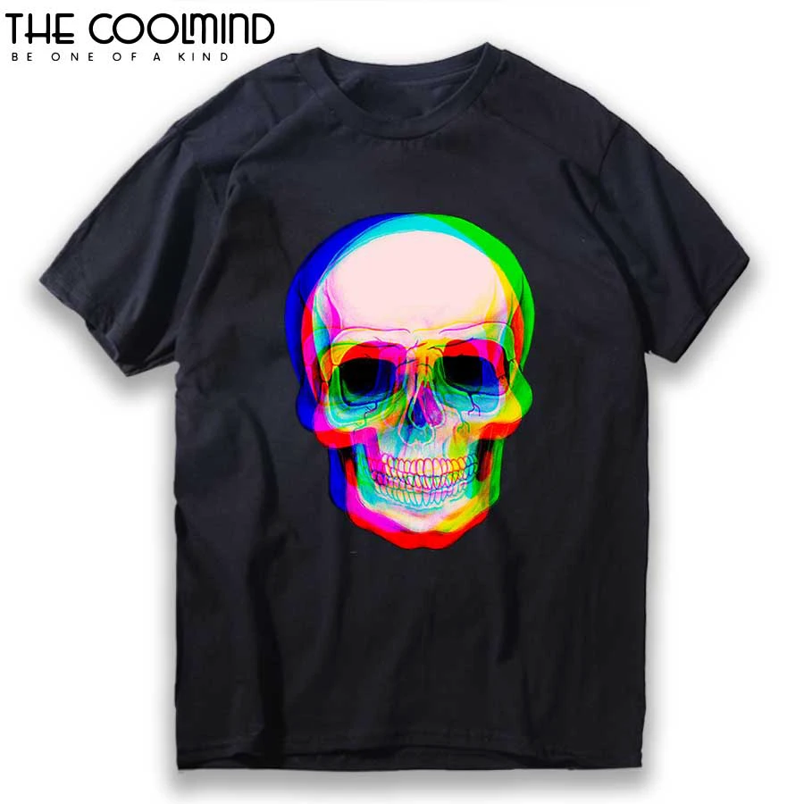 COOLMIND qi0410A 100% cotton short sleeve skull men T shirt casual loose summer mens tshirt male t-shirt tmens tee shirts