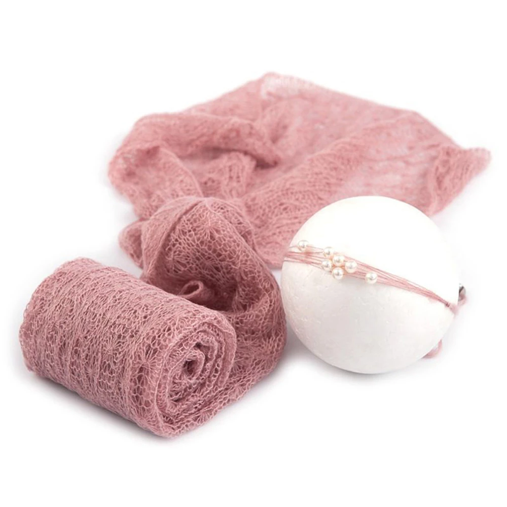 Don&Judy 2pcs/set Newborn Baby Photography Prop Stretch Knit Mohair Wrap Headwear Set Photo Newborn Photo Shoot Hair Accessories