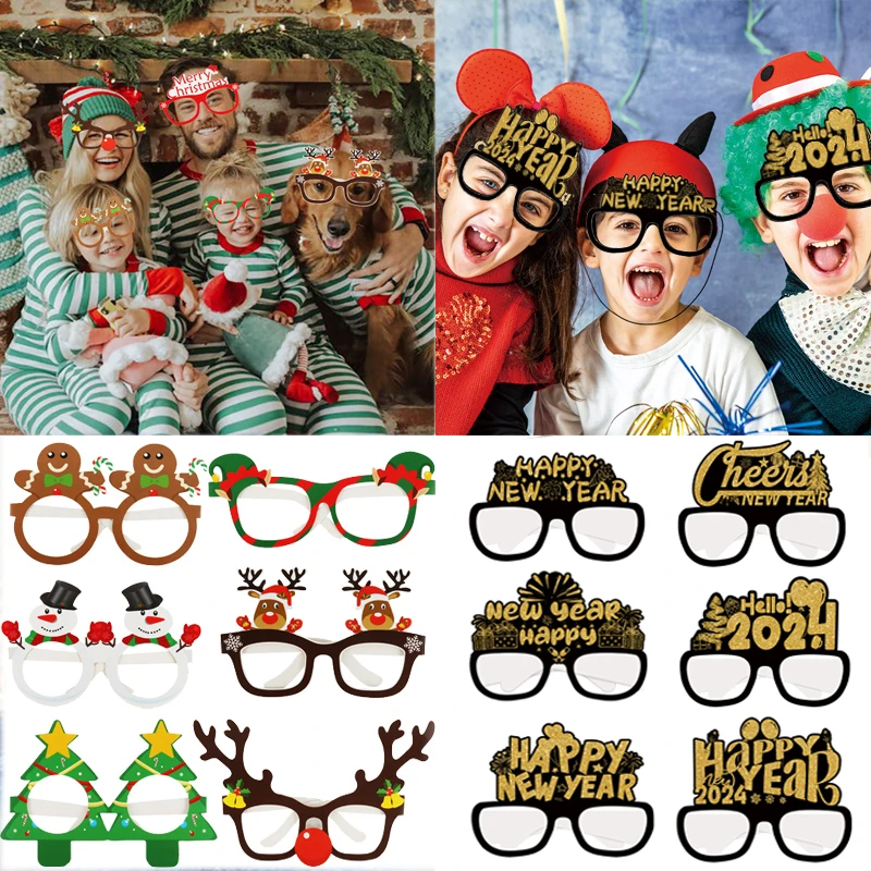 9/12pcs Christmas Glasses Santa Claus 2022 new year eve Party Paper glasses frame photo props 2021 Christmas Decoration For Home